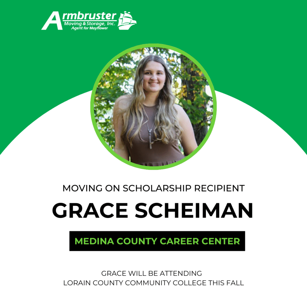 Armbruster Moving & Storage Awards 2025 Moving On Scholarship to Grace Scheiman of Medina County Career Center